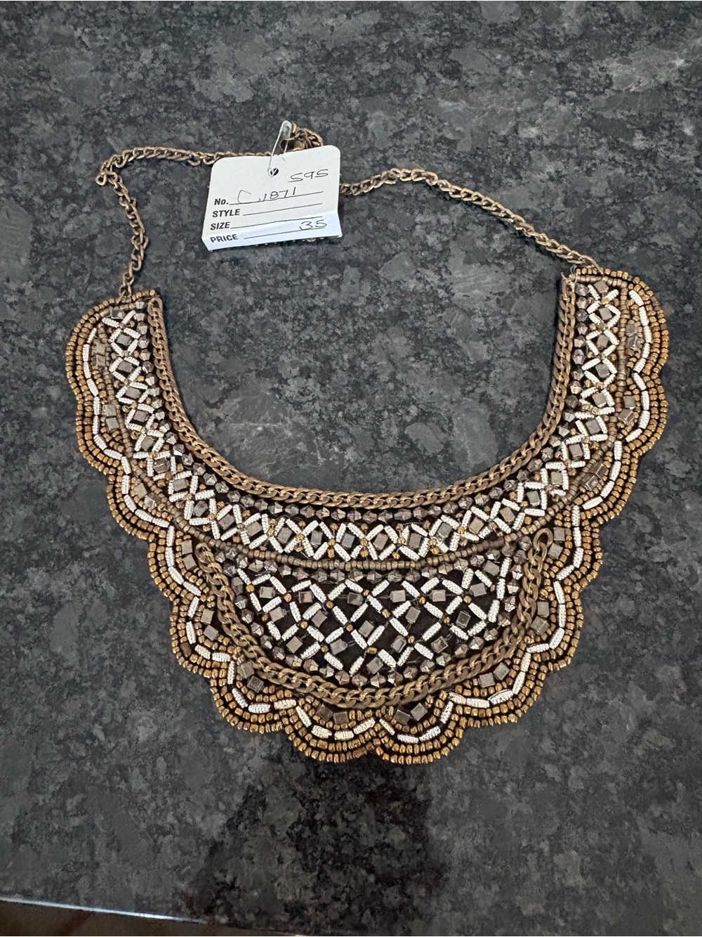 Gold and Silver Beaded Statement Necklace - Women Jewelry